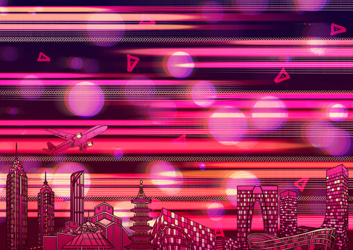 蘇州城市地標(biāo)建筑科技插畫橫版