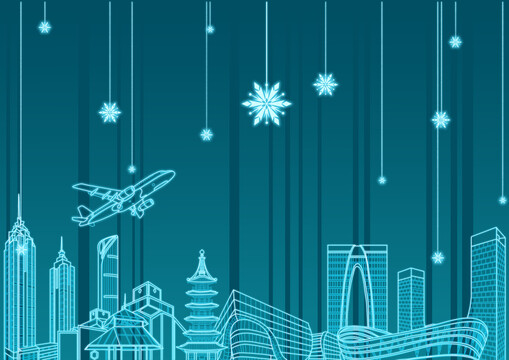 蘇州城市地標(biāo)建筑線性插畫橫版