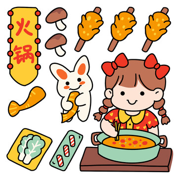 咕卡兒童貼畫(huà)火鍋兔子女孩手帳