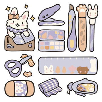 紫色兔子手帳插畫(huà)貼紙工具咕卡