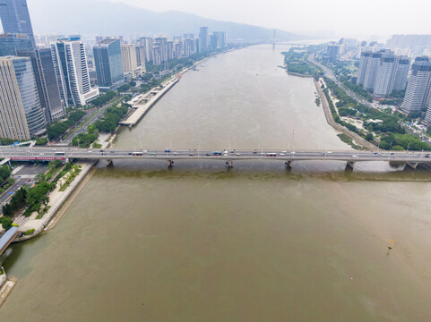 福建福州闽江风光航拍