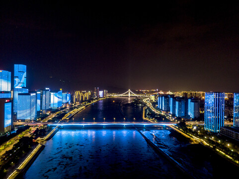 福建福州闽江夜景灯光