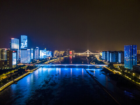 福建福州闽江两岸夜景灯光