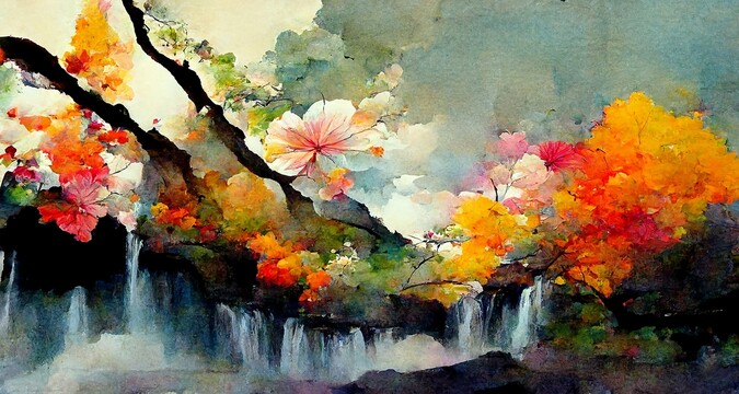 新中式抽象山水風(fēng)景意境裝飾畫