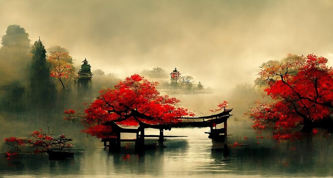 新中式山水風(fēng)景意境裝飾畫
