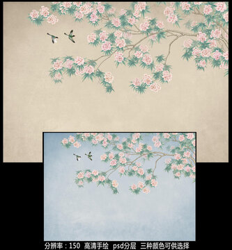 中式杜鵑花背景墻