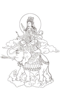 普賢菩薩矢量高清黑白線圖