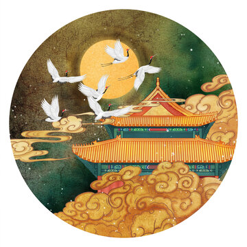中國風(fēng)仙鶴祥云插畫