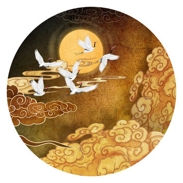 中國風(fēng)仙鶴祥云插畫