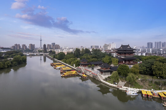 航拍江苏泰州城市建筑天际线