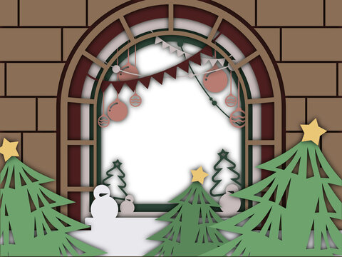 圣誕樹彩球雪人剪紙