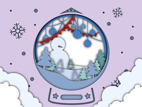 紫色水晶球雪地雪人圣诞树