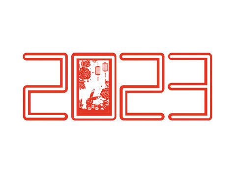 紅色剪紙風(fēng)新年2023兔子