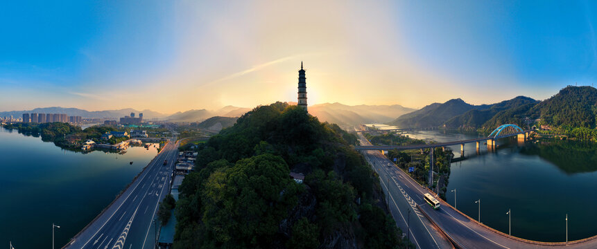 浙江丽水夏河塔清晨