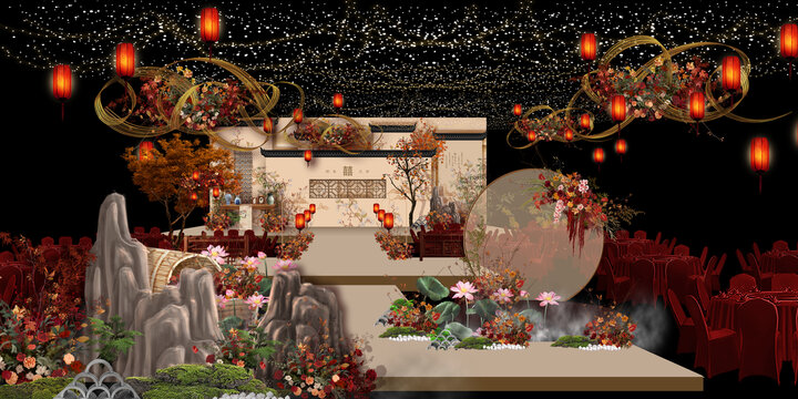 香檳紅中式婚禮效果圖