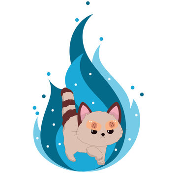 卡通可愛藍焰生氣小貓