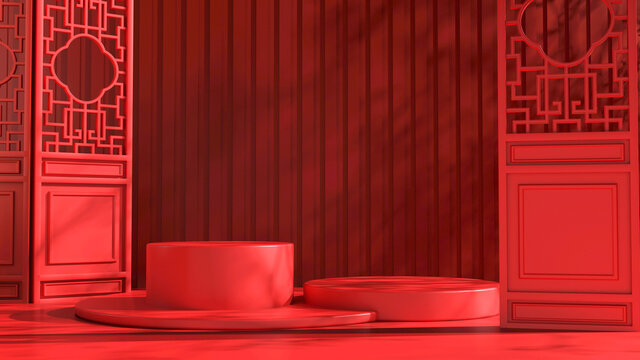 中國風(fēng)3D展臺渲染圖