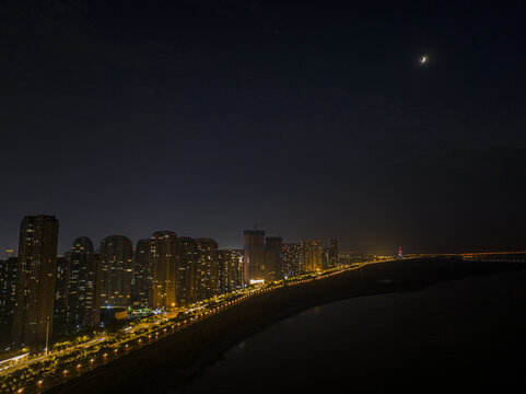 航拍安徽省芜湖市夜景