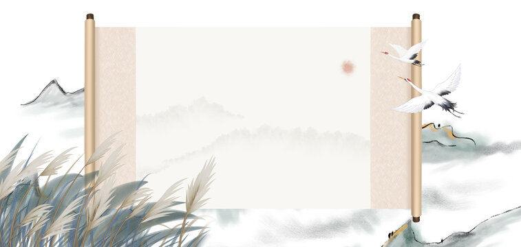 水墨中國風(fēng)山水卷軸背景
