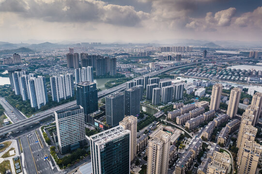 绍兴镜湖新区城市风光航拍