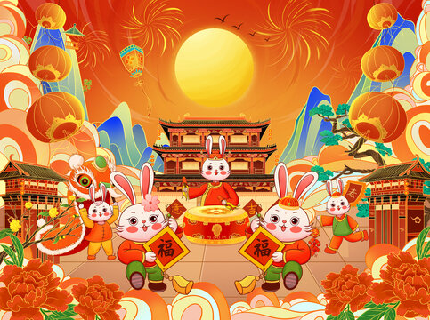 國潮兔年插畫