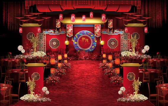 紅色中式婚禮效果圖