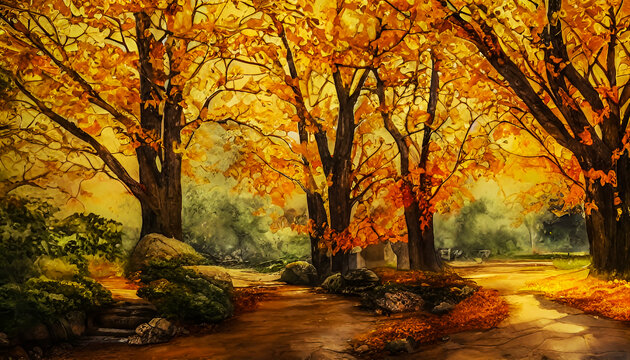 秋季水彩装饰画