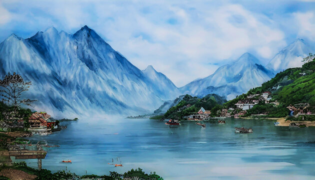 山水風(fēng)光水彩裝飾畫