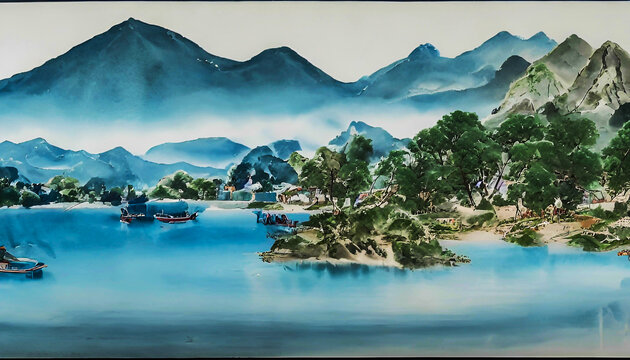 山水風(fēng)光水彩裝飾畫