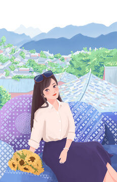 休閑文化旅游的可愛女孩