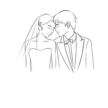 婚紗照線稿結(jié)婚雕刻女生素描