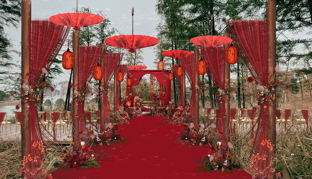 红色汉式婚礼效果图