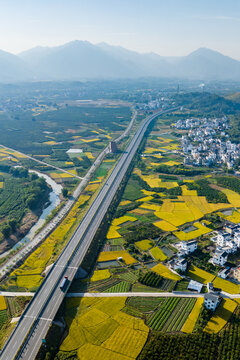 高速公路沿线村庄风景秀美如画