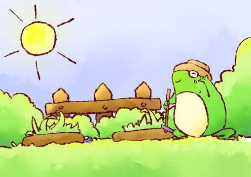 青蛙拟人插画种地