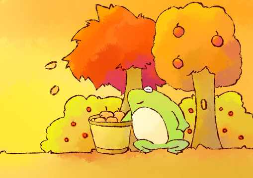 青蛙擬人插畫(huà)秋收