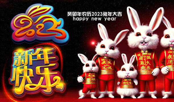 2023新年兔子一家