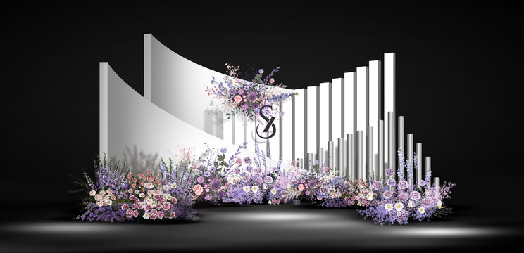 白色紫色婚禮合影區(qū)展示區(qū)