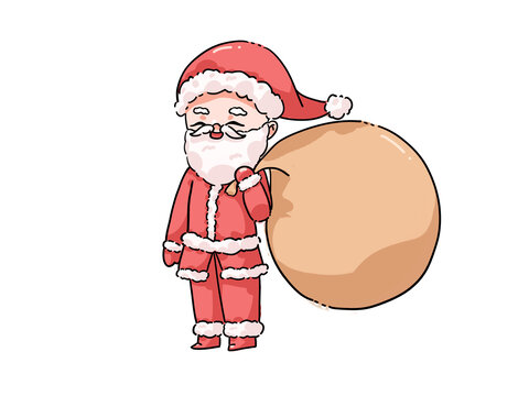 紅黃卡通發(fā)放禮物的圣誕老人