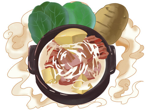 國潮美食肉土豆塊土豆油