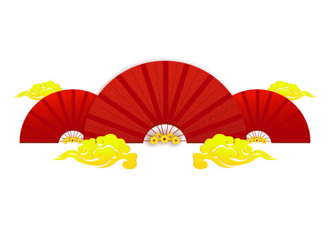 剪紙風(fēng)紅扇子金祥云