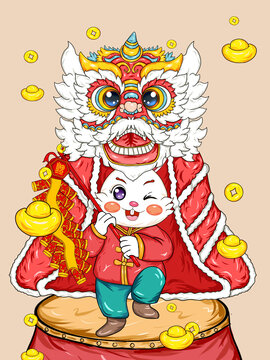 新年春节舞狮的兔子元素