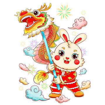 國(guó)潮吉祥舞龍兔元素