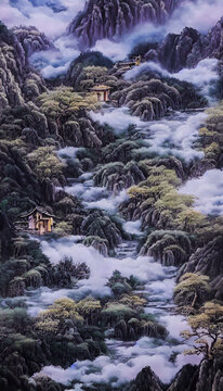 中國風山水風光裝飾畫