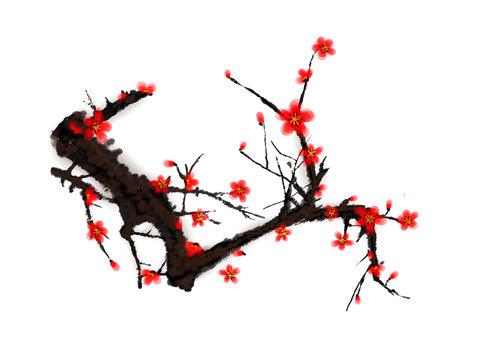 紅色場景唯美冬至水墨梅花