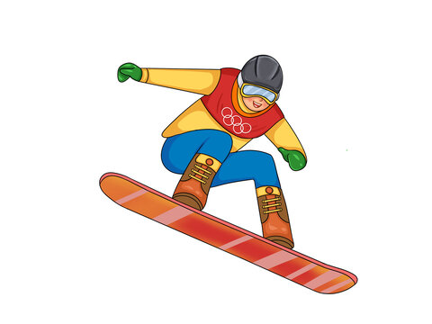 手绘冬天运动滑雪的人