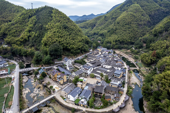 航拍桐乡富春江镇石舍村特写