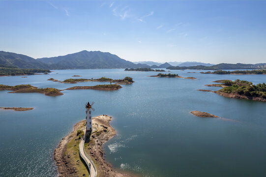 航拍杭州千岛湖绿水青山