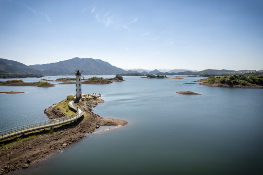 航拍杭州千岛湖自然风光