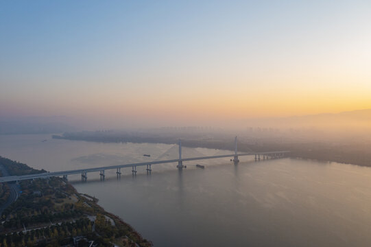 杭州富阳富春江城市航拍