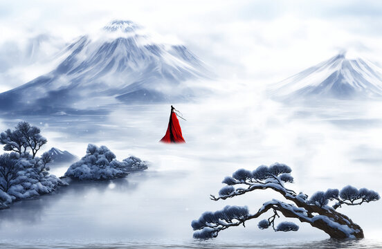 古风美女雪景